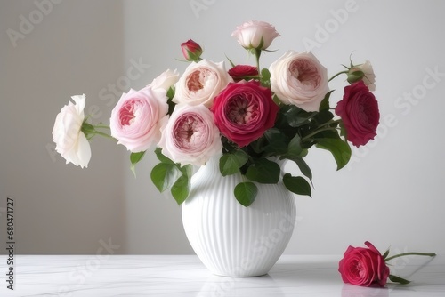 Bouquet of roses in a vase on a white background