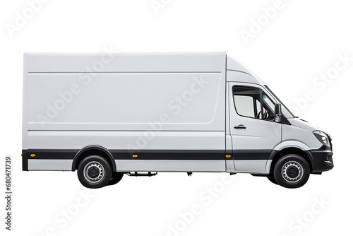 Delivery white van or truck with space for text isolated over white background