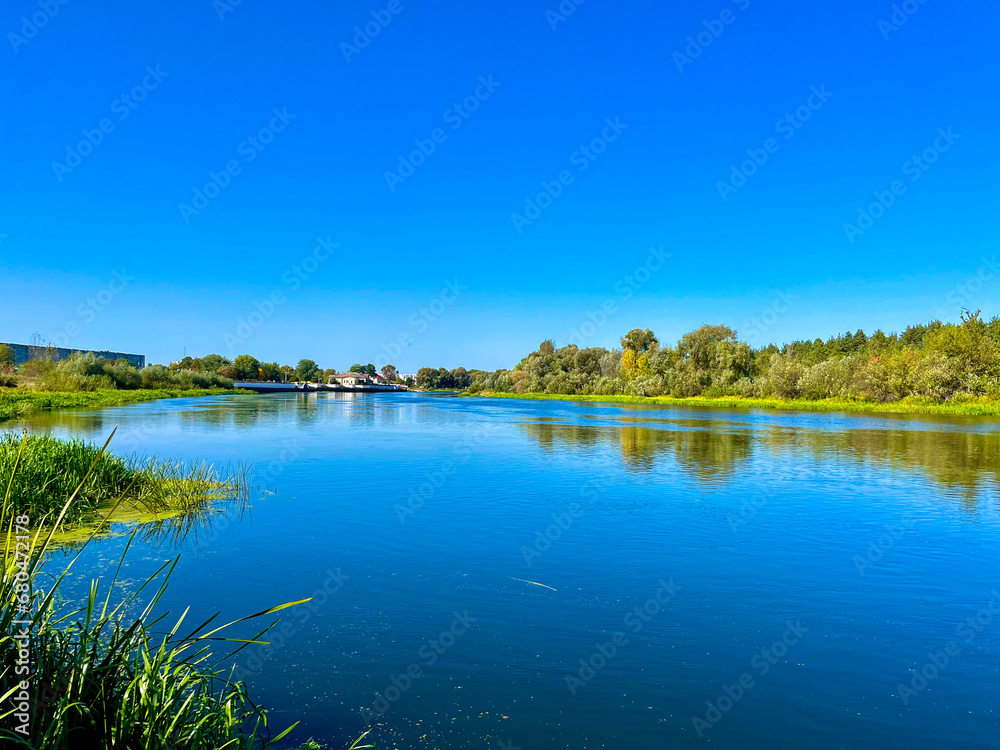 very beautiful bank of the Berezina river in summer