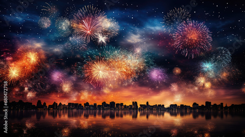 Generative ai illustration of Night of celebration with beautiful colorful firework