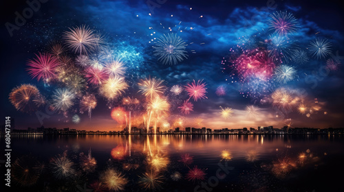Generative ai illustration of Night of celebration with beautiful colorful firework