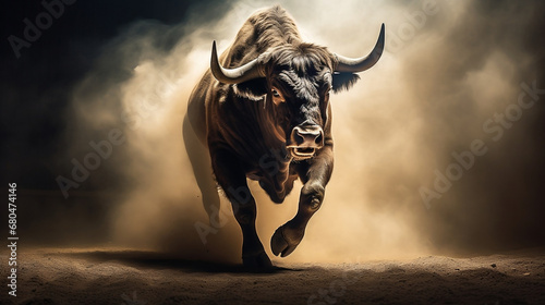 charging bull dust backlit photographic super photo