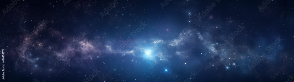 A vast view of a distant galaxy seen through a space telescope, for wallpapers, 32:9 ratio - obrazy, fototapety, plakaty 