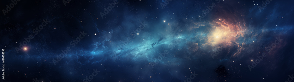 A vast view of a distant galaxy seen through a space telescope, for wallpapers, 32:9 ratio