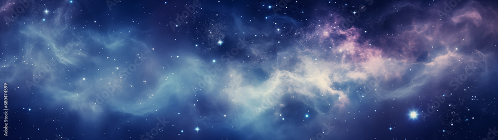A vast view of a distant galaxy seen through a space telescope, for wallpapers, 32:9 ratio