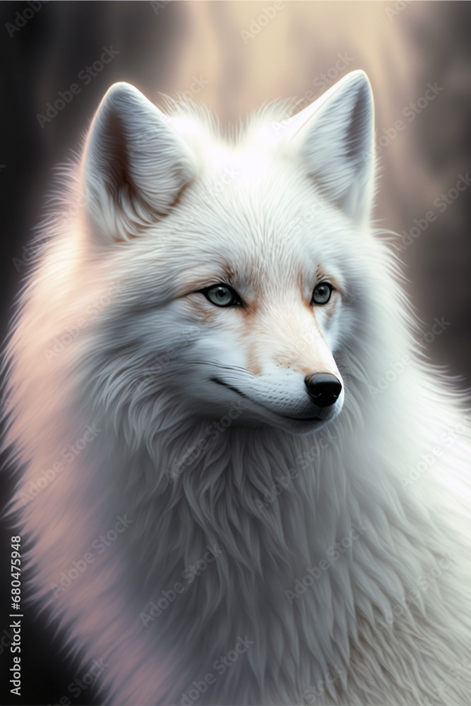 White fox, scribe, portrait of a wild animal. Rare animals of the north.