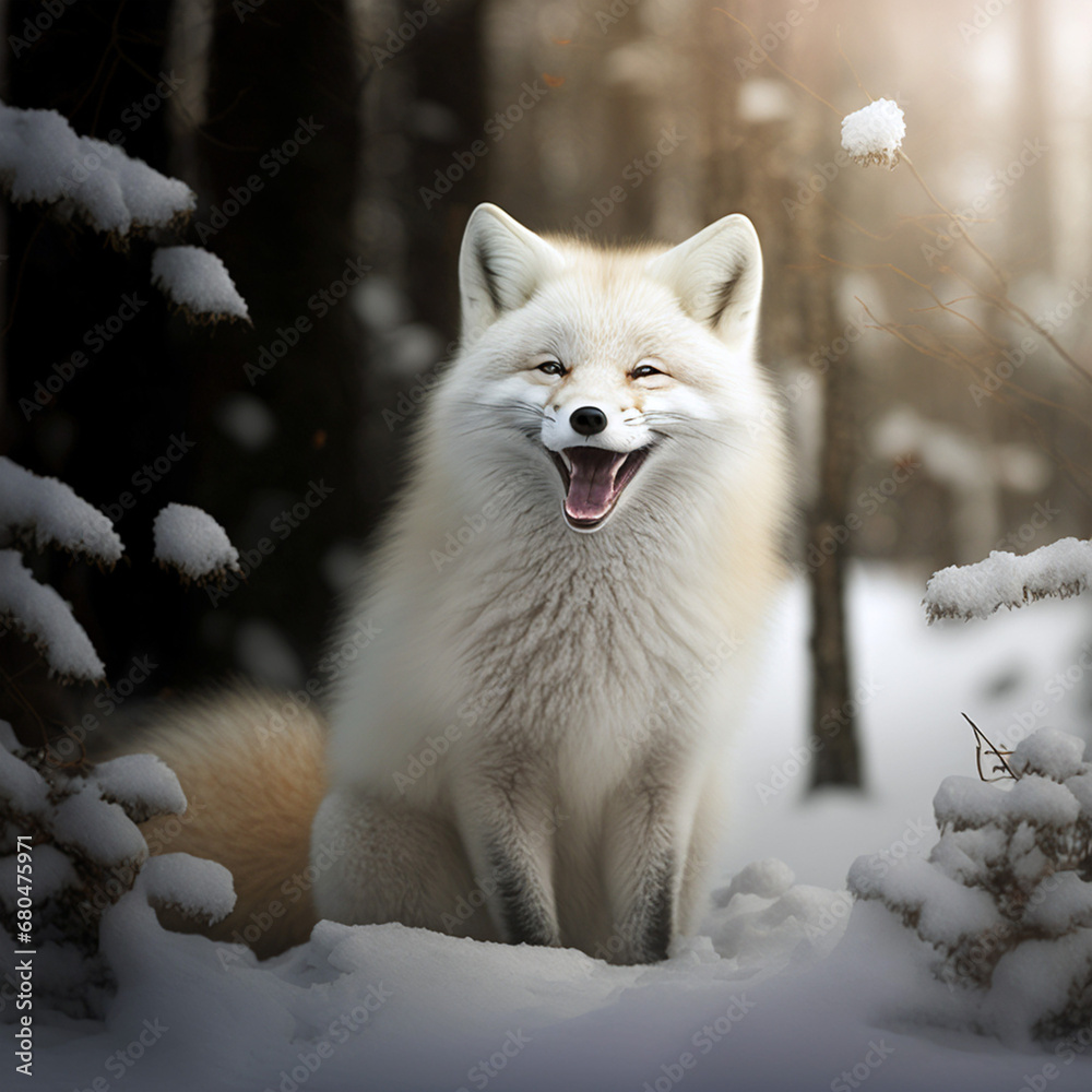 Obraz premium White fox, scribe, portrait of a wild animal. Rare animals of the north.