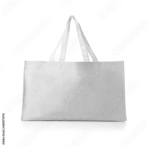 Eco Friendly White Colour Fashion Canvas Tote Bag Isolated on White Background. Reusable Bag for Groceries and Shopping. Design Template for Mock-up. Front View