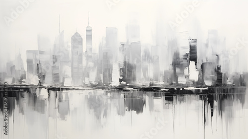 Black and white image of tall buildings in the city center as an abstraction