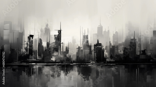 Black and white image of tall buildings in the city center as an abstraction