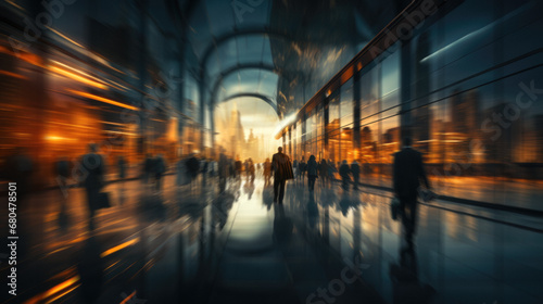 Generative ai illustration of Hurry business people silhouettes with blurred motion © pbombaert