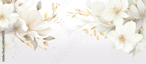 Elegant white flower with watercolor style for background and invitation wedding card #680480325