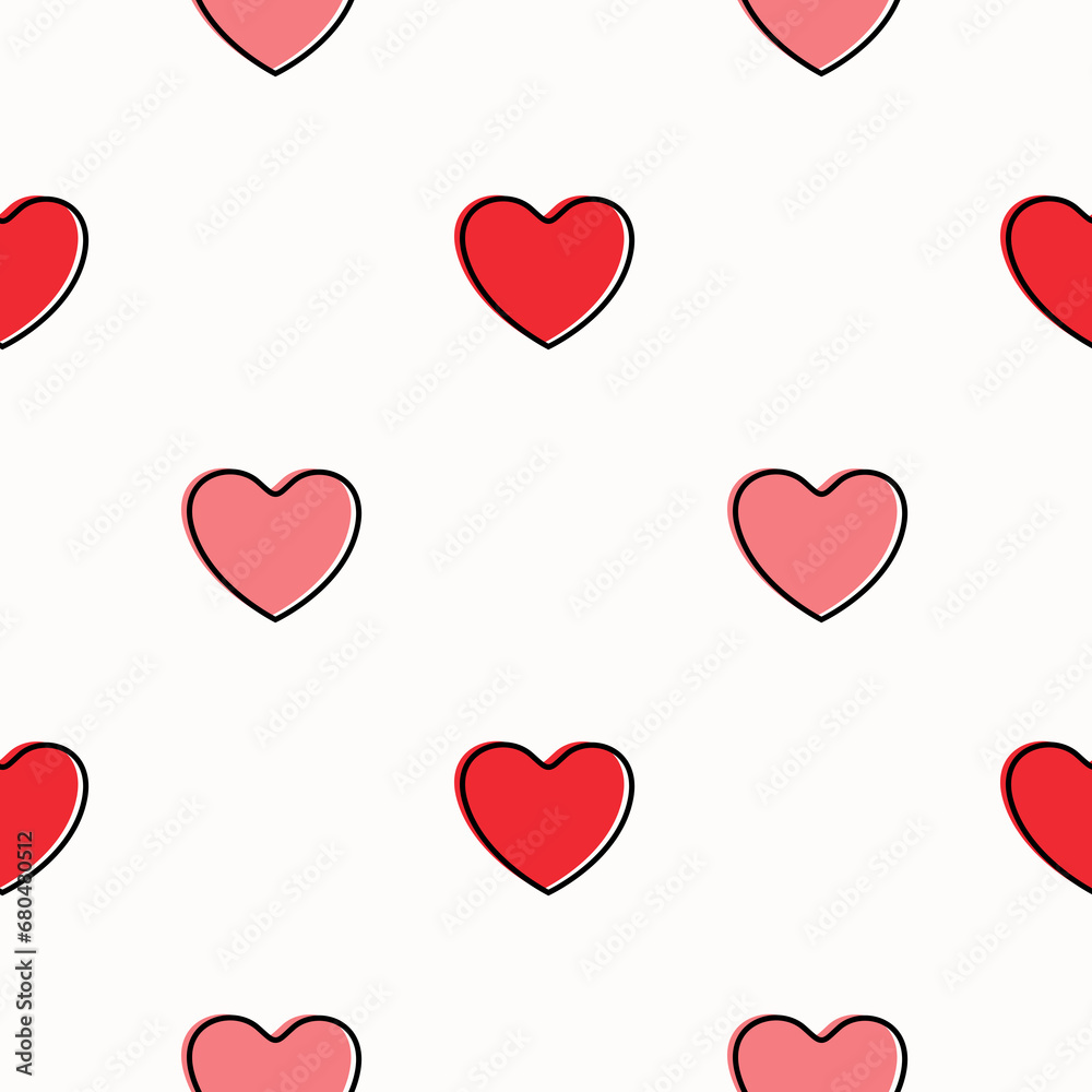 Seamless red heart pattern background.Simple heart shape seamless pattern in diagonal arrangement. Love and romantic theme background.