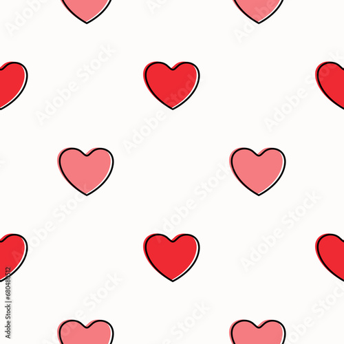 Seamless red heart pattern background.Simple heart shape seamless pattern in diagonal arrangement. Love and romantic theme background.