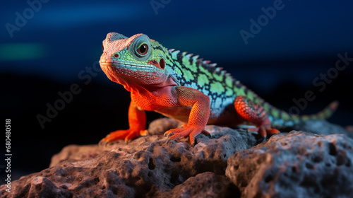 Fluorescent lizard on a stone on the beach at night © 대연 김