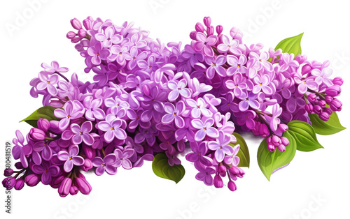 Lilac Blooms Floral Beauty on White or PNG Transparent Background.