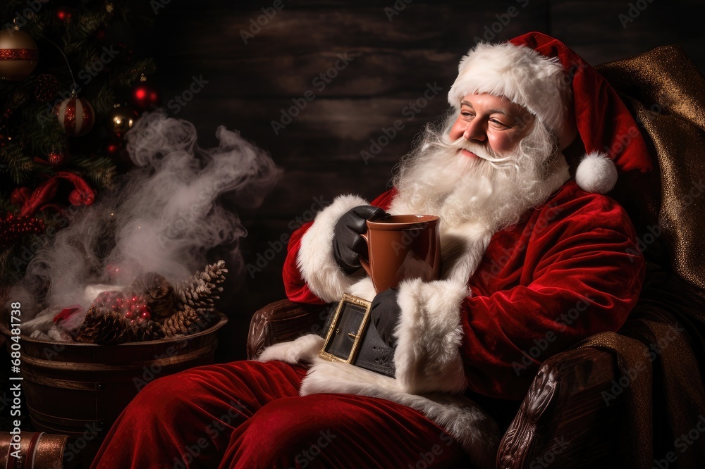Santa's Well-Earned Rest: A Cozy Nap by the Fireplace, generative AI