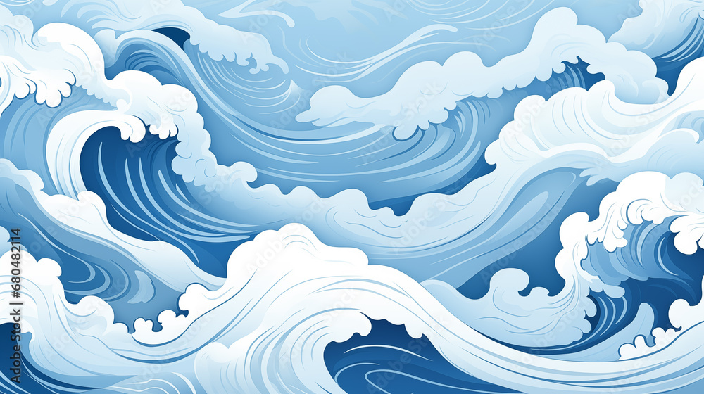 A wave drawn using traditional Japanese painting colors A wave drawn using traditional Japanese painting colors