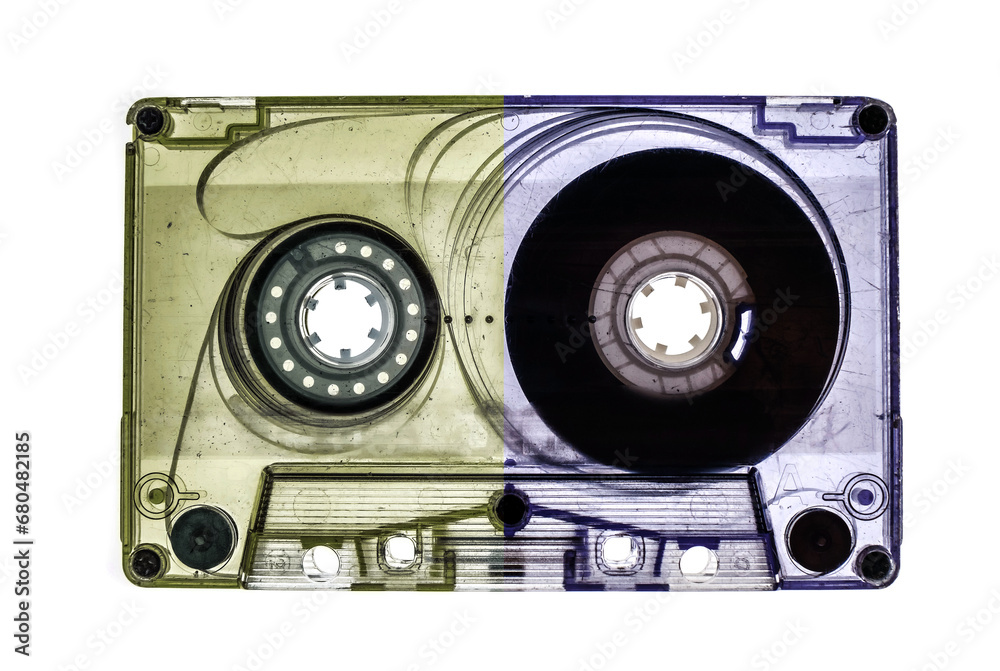 Fototapeta premium two color old audio cassette tape on white background