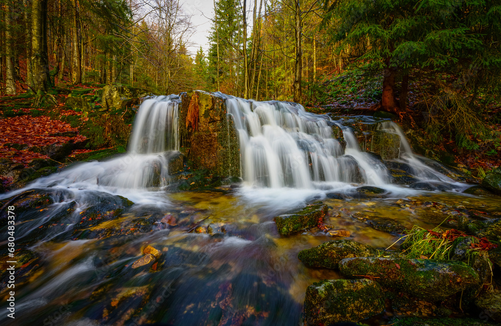 waterfalls, Jeseníky Mountains, Czech Republic, autumn, landscape, trees, forest, water, nature waterfalls, Jeseníky Mountains, Czech Republic, autumn, landscape, trees, forest, water, nature