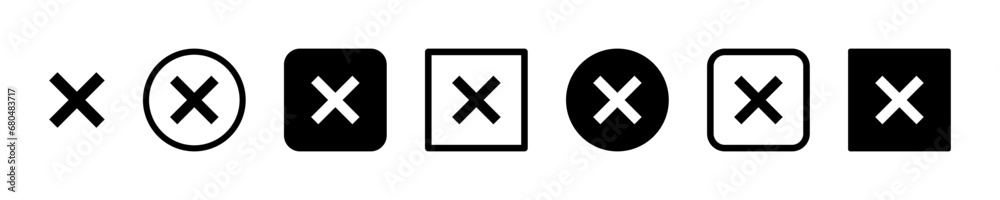 Obraz premium Set of cross signs vector icons. Refuse, incorrect, delete, cancellation, reject or wrong vector signs. Black icons.