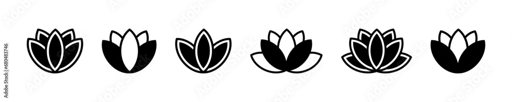 Set of lotus flowers vector icons. Relax, calm and harmony symbol. Vector 10 Eps.