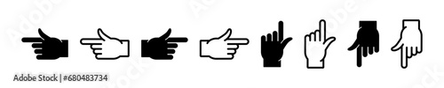 Set of hand pointer vector icons. Finger gesture. Direction on right, left, down and up. Vector 10 Eps.