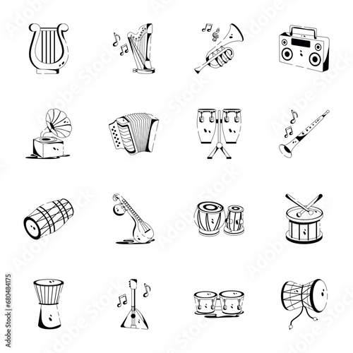 Music Devices and Folk Instruments Glyph Icons 

 photo