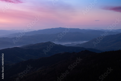 Amazing colors of the sky during sunrise admired in the Beskids