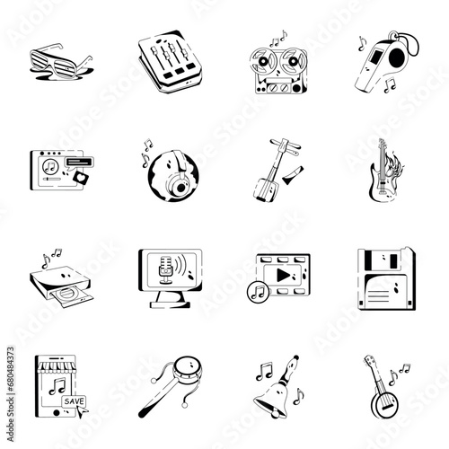 Set of World Music Day Glyph Icons 

