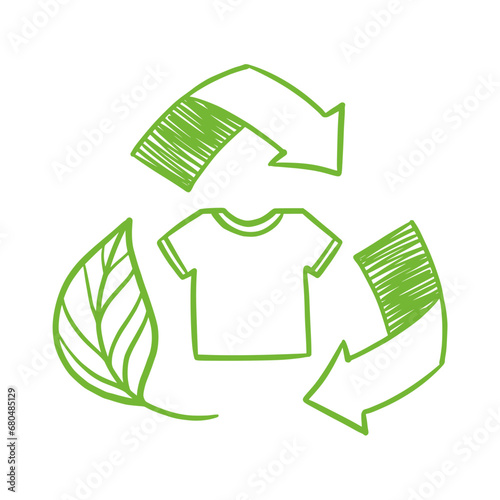 A symbol of recycled clothing, hand-drawn in the style of doodles. The concept of saving the planet and energy.