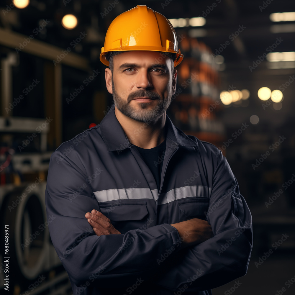 Portrait of Industry maintenance engineer man wearing uniform and safety hard hat on factory station. Industry, Engineer, construction concept.
Portrait of Industry maintenance engineer man wearing uniform and safety hard hat on factory station. Industry, Engineer, construction concept.
