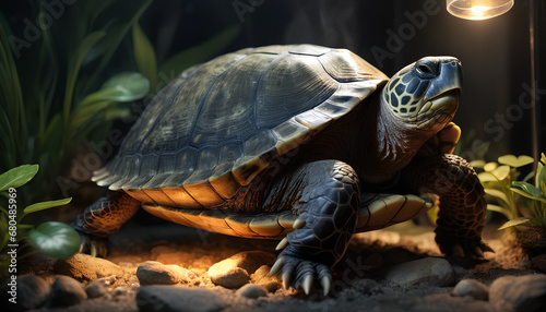 leisurely turtle in a terrarium, generative AI
