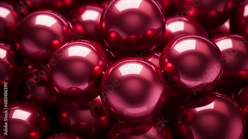 Beautiful luxury creative 3D modern abstract background consisting of red and burgundy balls and spheres with light digital effect, copy space.