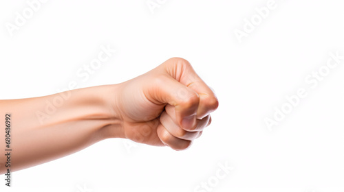 Close up of female hand showing fist gesture isolated on white background. © Argun Stock Photos