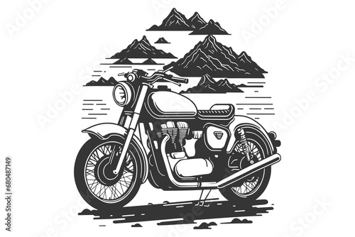 Classic motorcycle vector illustration. Motor bike for logo, biker club emblem, sticker, t shirt design print. photo