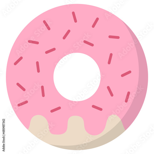 Sweet donut, donut with pink glaze isolated on white background.