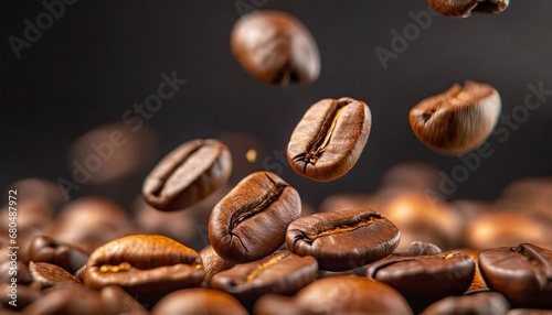 Coffee beans floating. Macro shot.