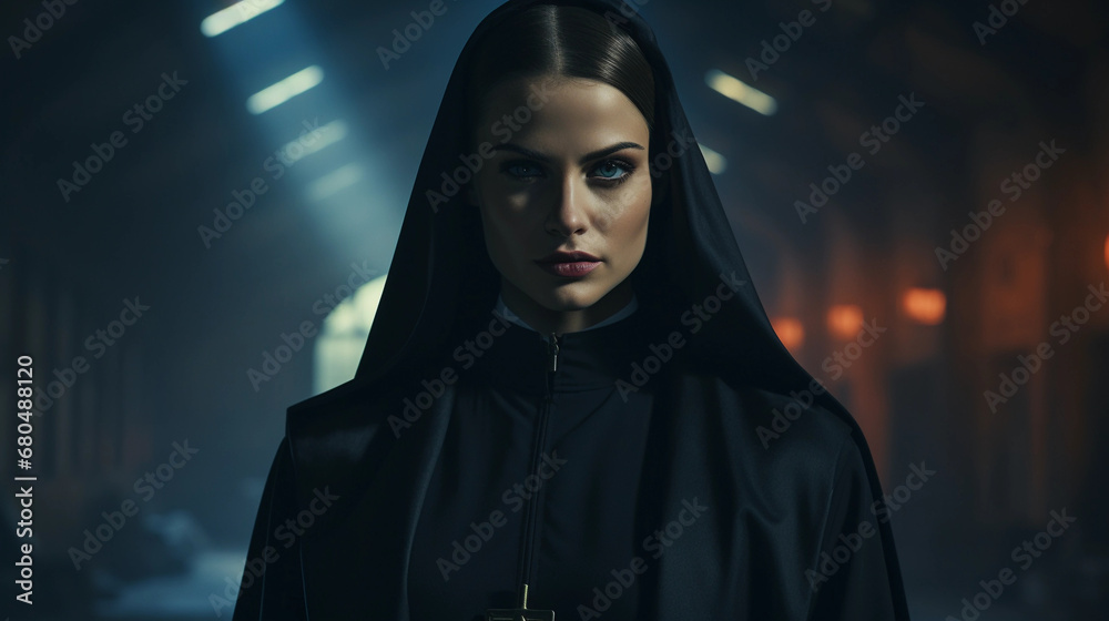 A young dark nun in black clothes A young dark nun in black clothes