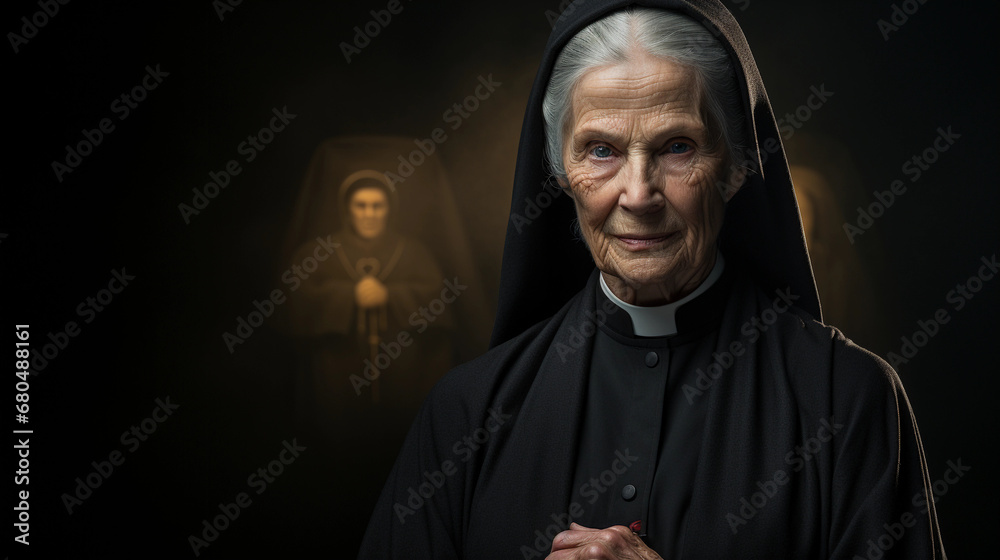 An old nun in black clothes An old nun in black clothes