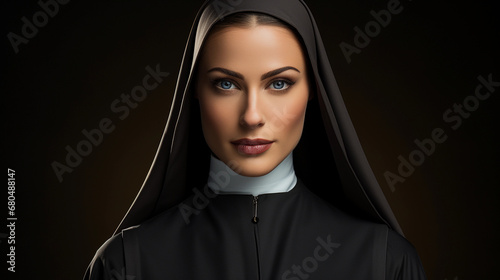 A young nun in black clothes photo