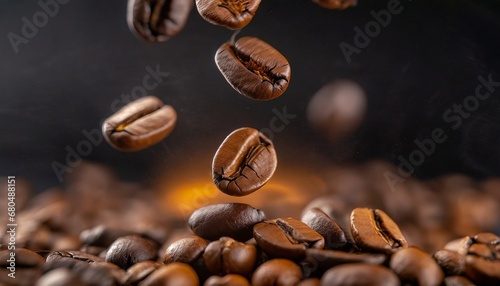 Coffee beans floating. Macro shot.