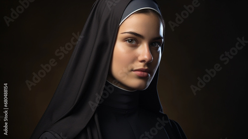 A young nun in black clothes photo