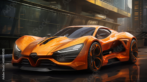 A futuristic  all-electric sports car with advanced technology. Digital concept  illustration painting.