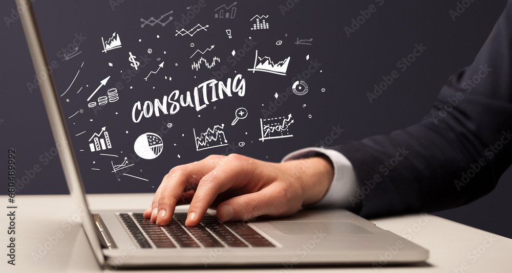 Businessman working on laptop, business concept Businessman working on laptop, business concept