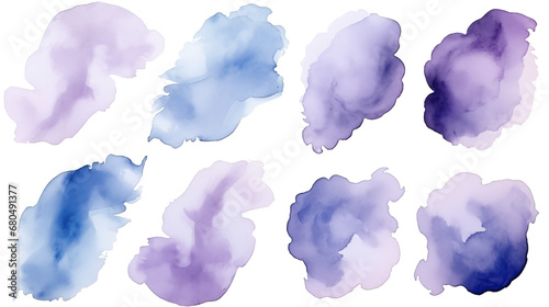 Set of purple and blue swashes, watercolor wave paint abstract border frame for design layout, isolated on a transparent background. Generative AI photo