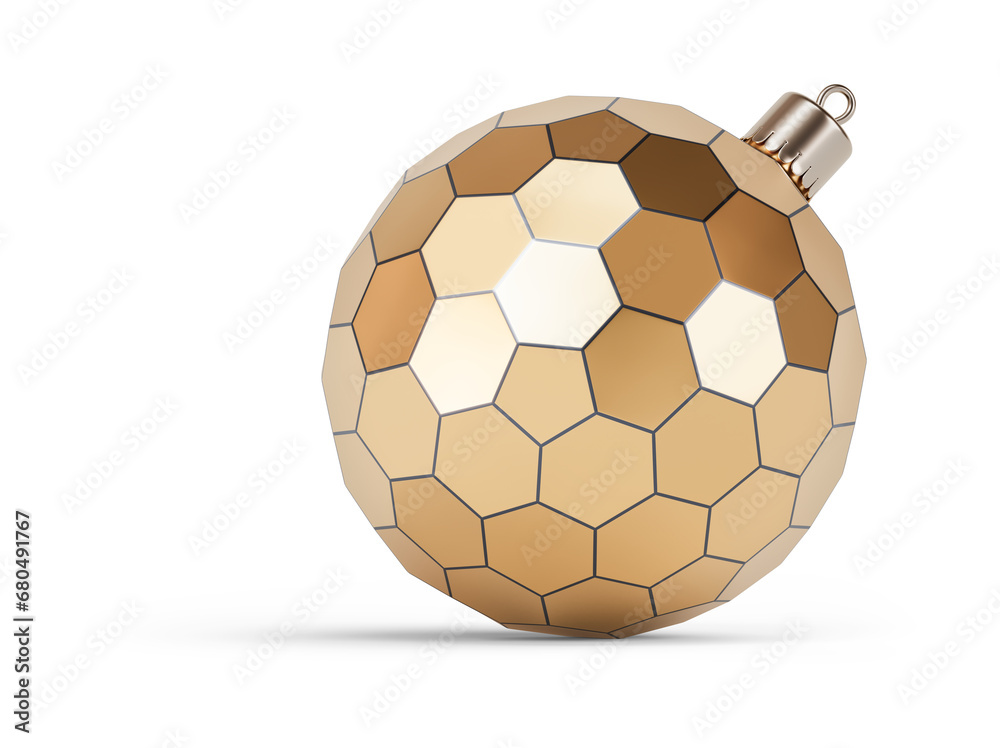Obraz premium Gold and black futuristic Christmas ball turned to right. New Year tree toy decoration Isolated on transparent background. 3D render