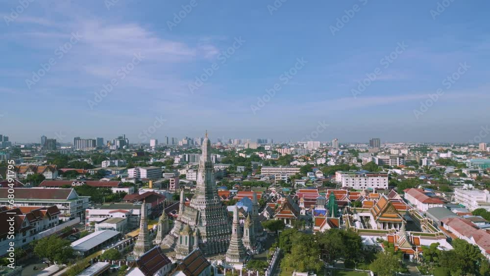 Wat Arun Ratchawararam Ratchawaramahawihan aerial view Temple of Dawn Buddhist templet in Bangkok, Thailand