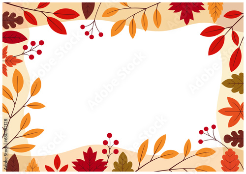 秋のお洒落な紅葉ボタニカルフレーム背景素材6