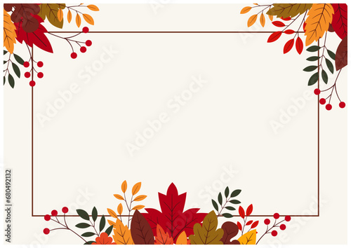 秋のお洒落な紅葉ボタニカルフレーム背景素材7